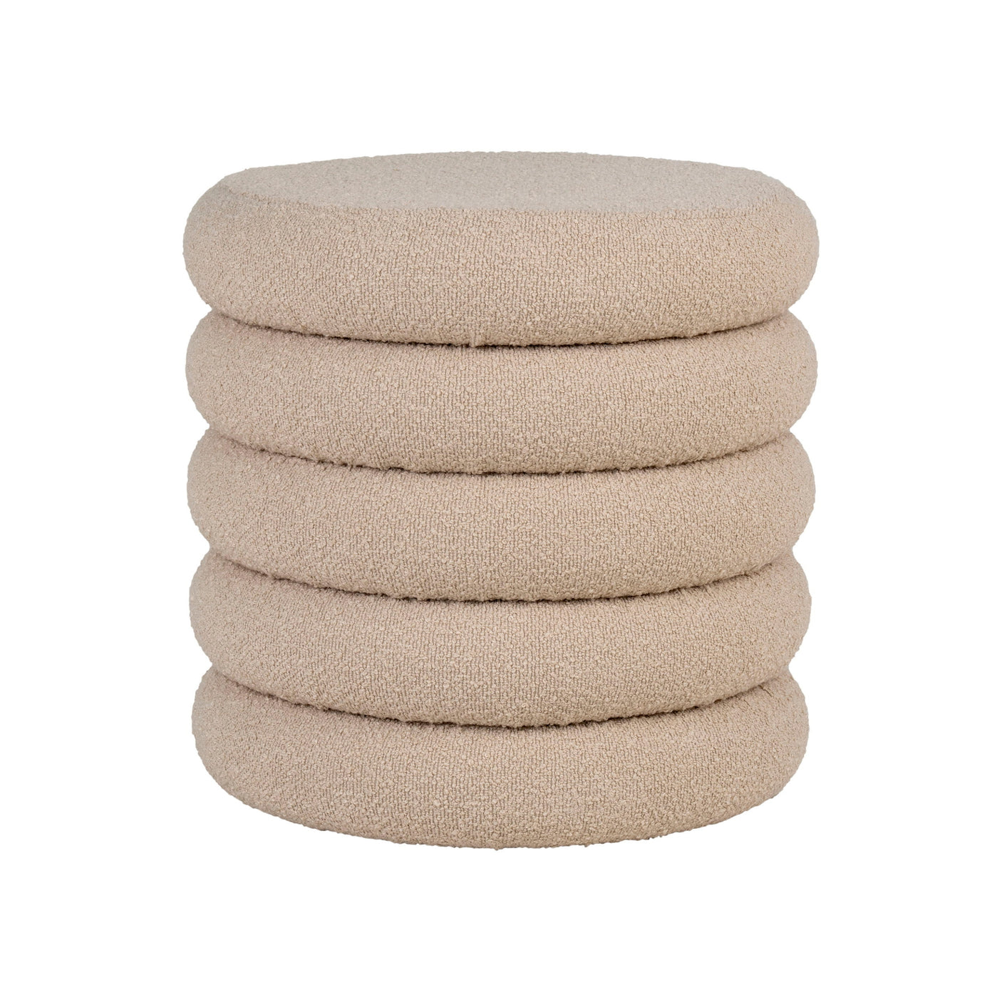 Brooklyn puff med oppbevaring i beige bouclé på hvit bakgrunn