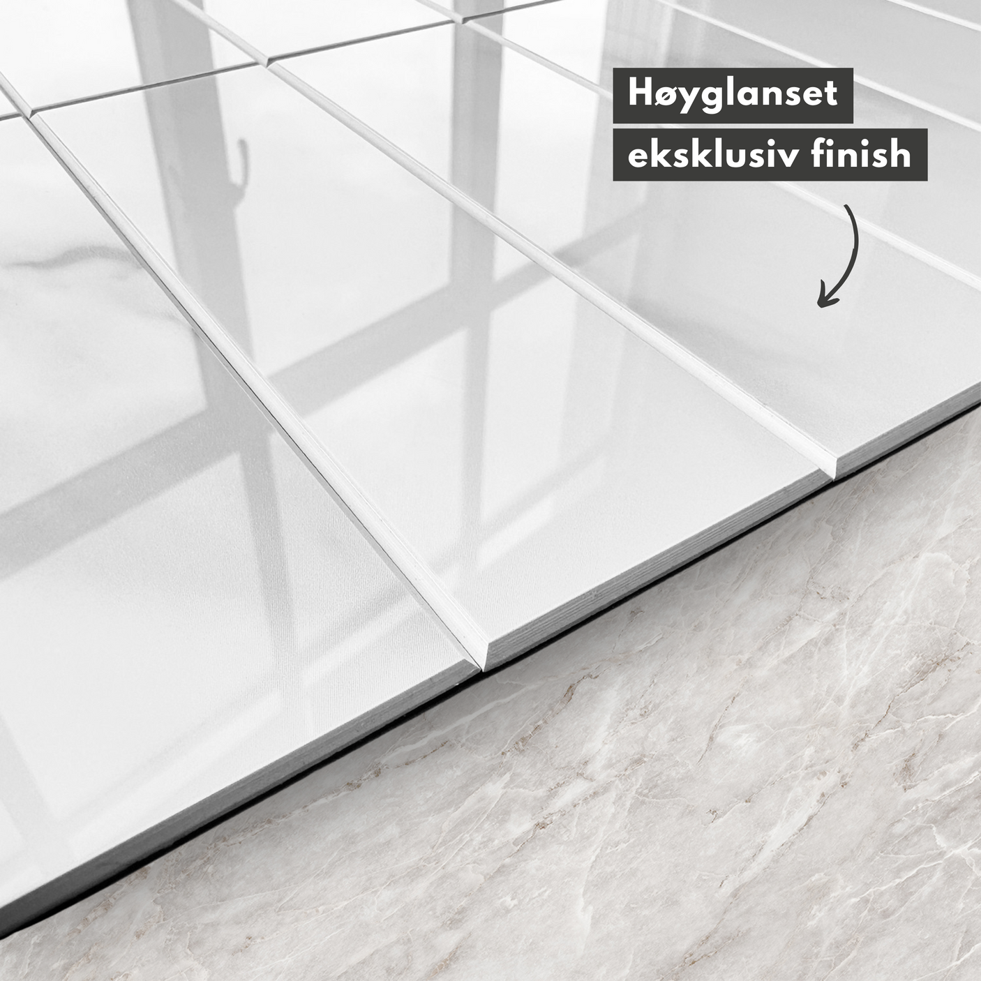 Amalie hvite selvklebende fliser med marmormønster på kjøkkenvegg