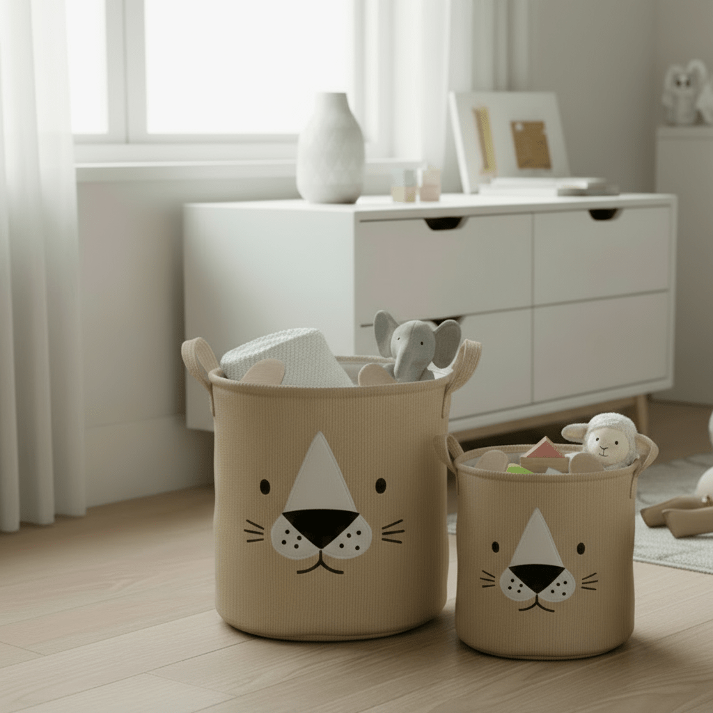 2 - pk Stoffkurv med dyremotiv beige - Lindas Dekor