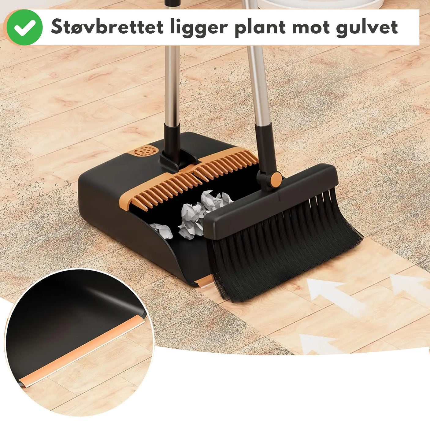 Kost og støvbrett, med støvfanger