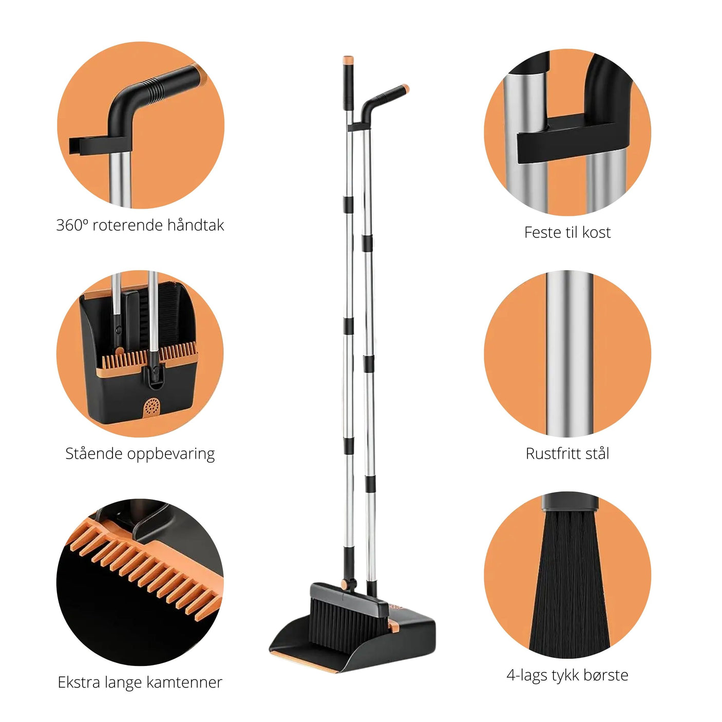 Kost og støvbrett, med støvfanger