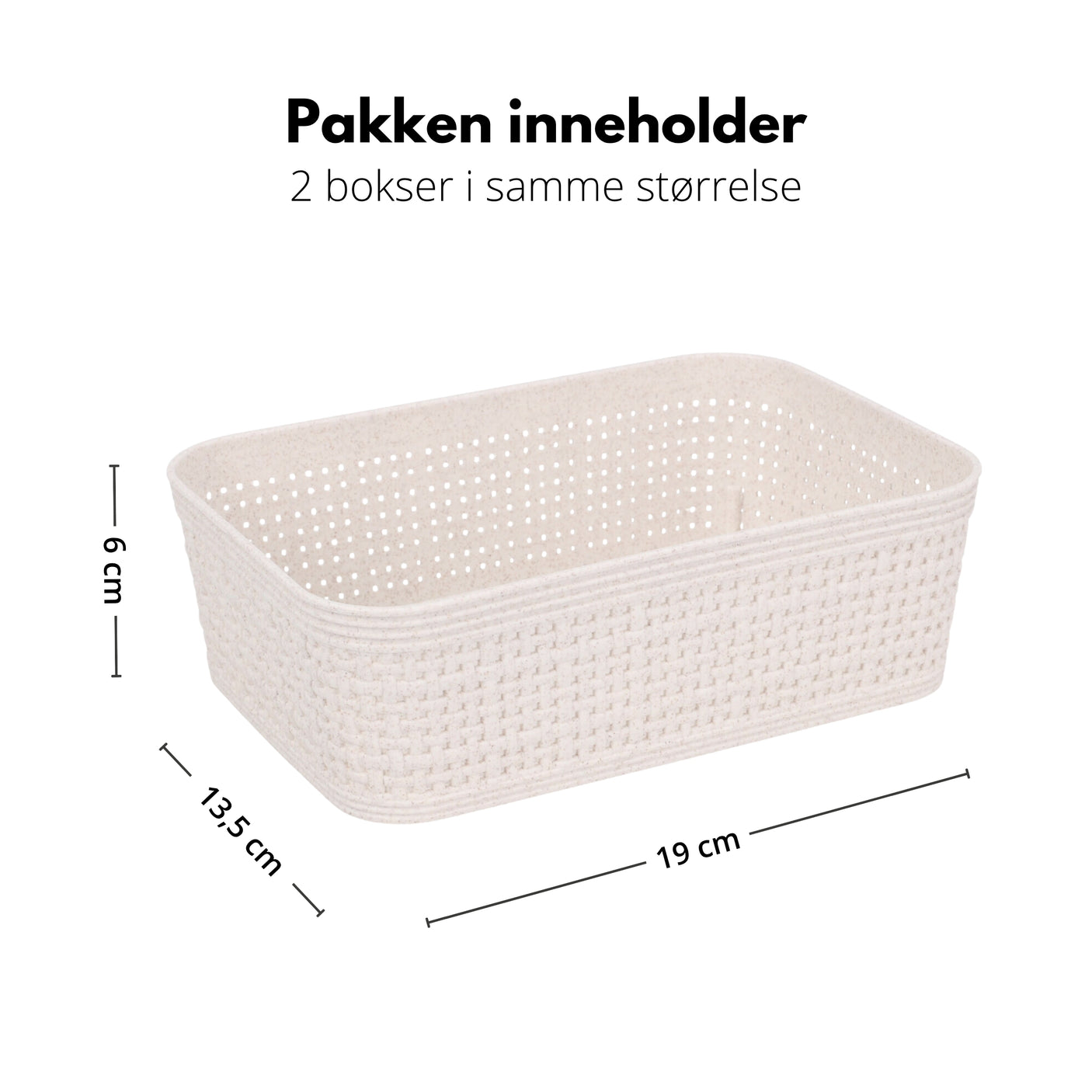 Kimo oppbevaringskurv beige vevd design slitesterk plast 19 cm 2-pk"