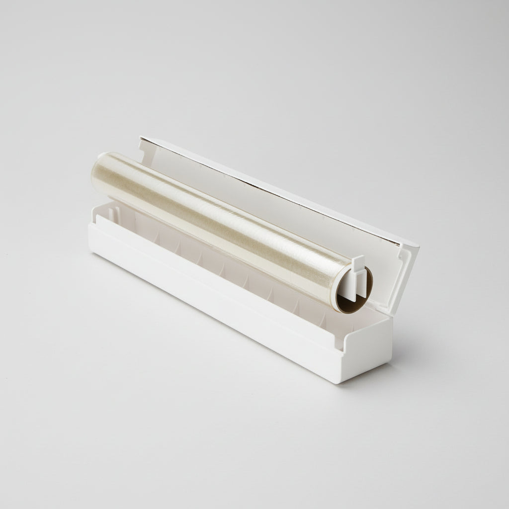 Hvit foliedispenser for bakepapir, plastfolie og aluminiumsfolie til kjøkkenskuff