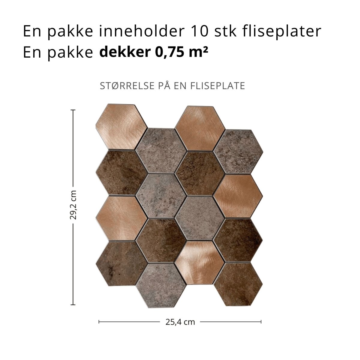 Sekskantede veggfliser Bente med jordfarger og kobbertoner for moderne interiør