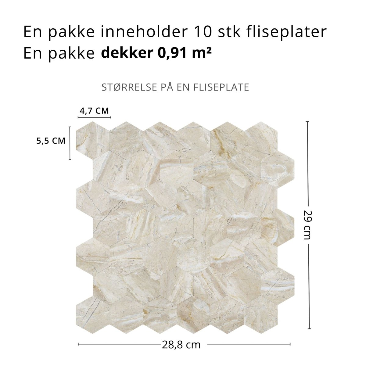 10 - pk Grace hexagon selvklebende veggfliser - Lindas Dekor