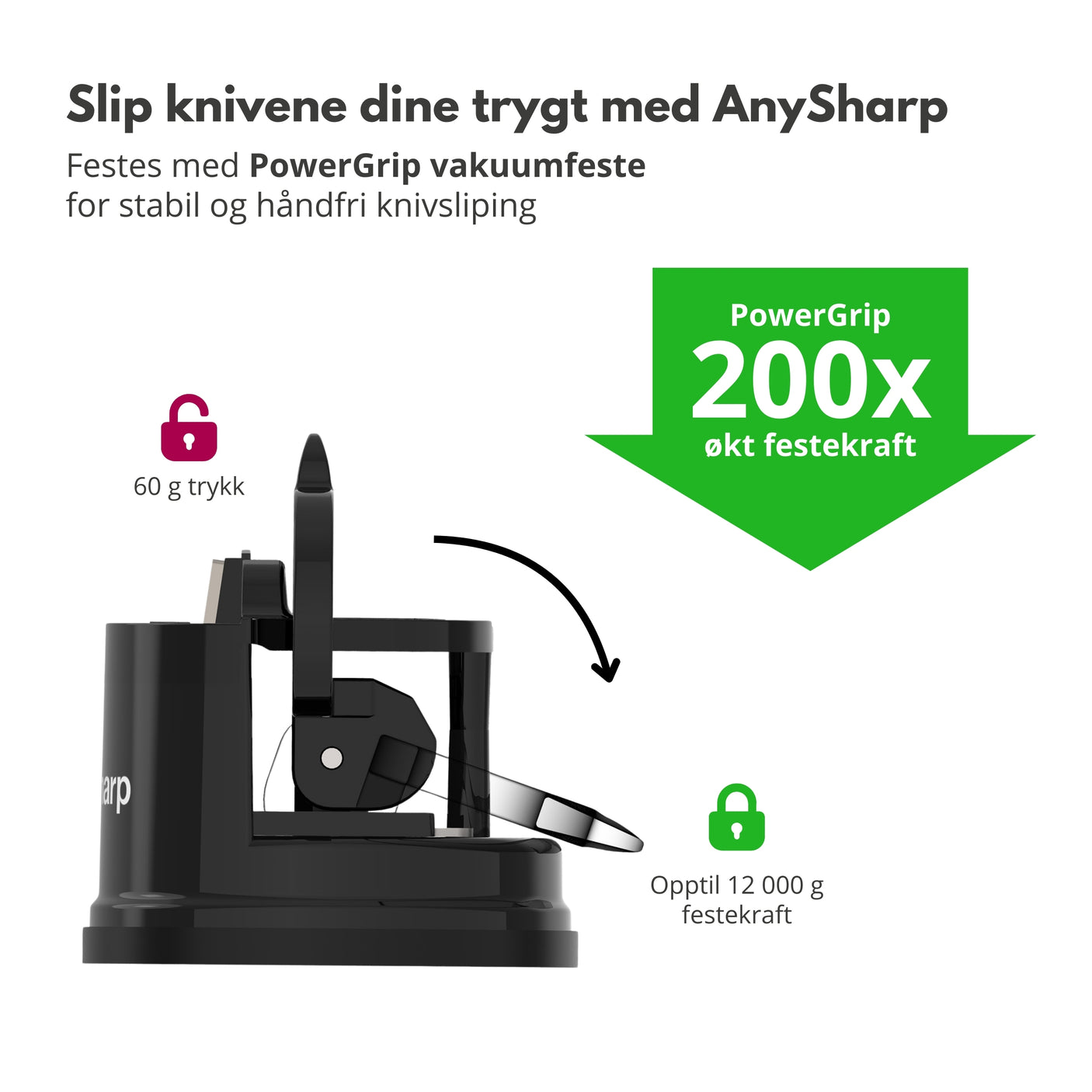 PowerGrip vakuumfeste på AnySharp Classic knivsliper