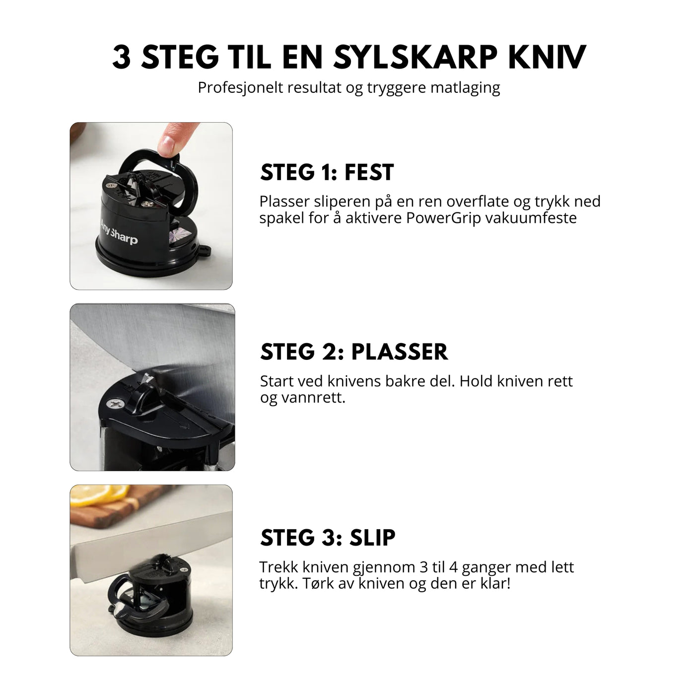 Kompakt AnySharp Classic knivsliper for kjøkkenkniver. Enkel å bruke. Brukervennlig knivsliper