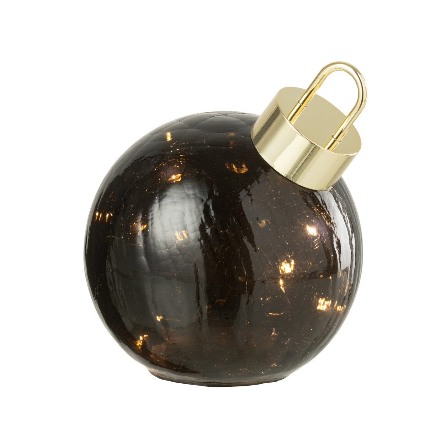 Liten LED julekule i svart til juledekorasjon.