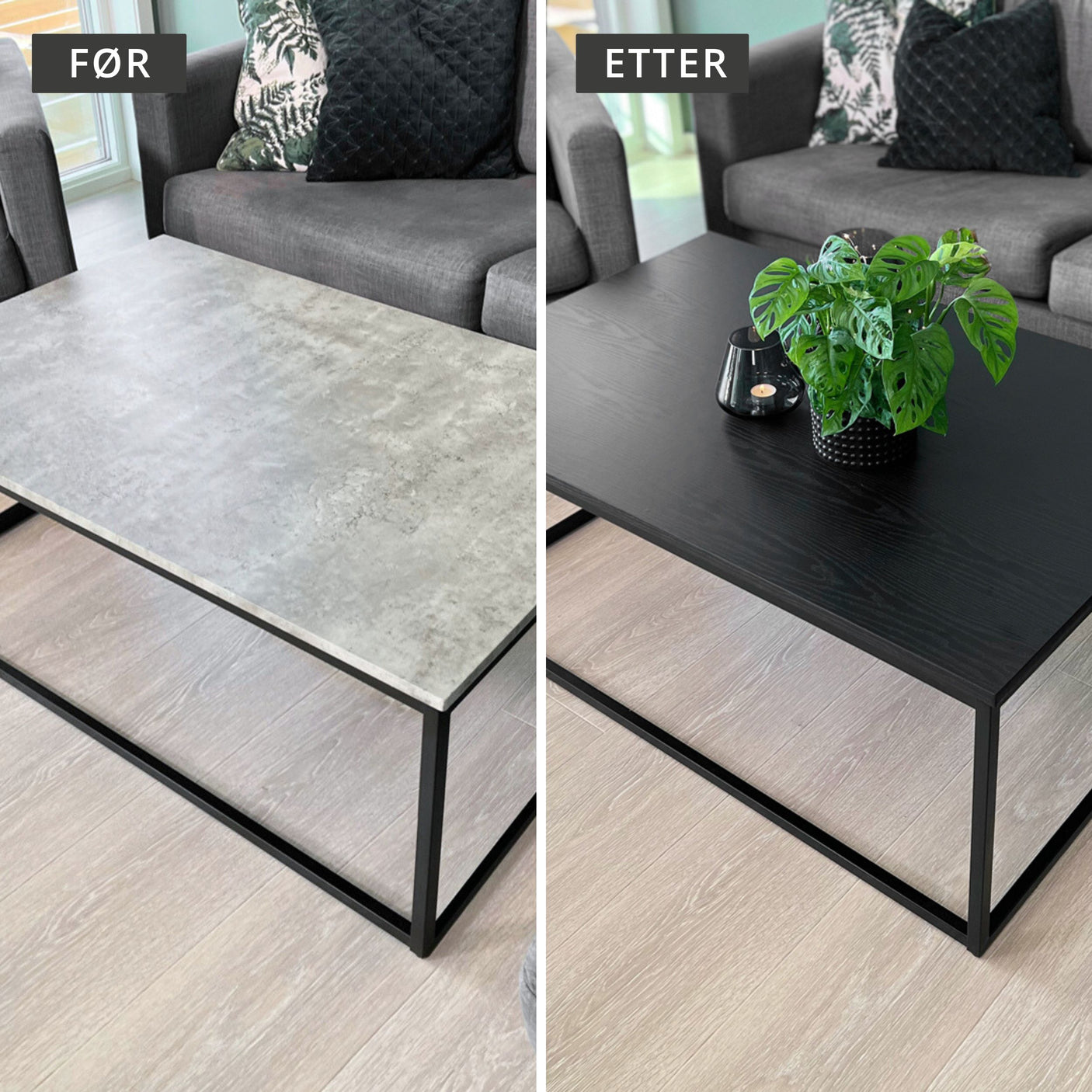 Treverk sort matt kontaktplast brukt til oppgradering av kjøkkenfronter.