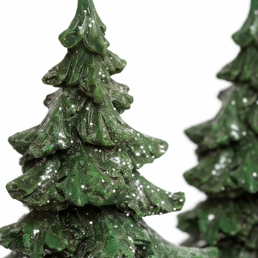 Juletre 16 cm med snø i nærbilde, viser detaljert overflate med hvit snødekor