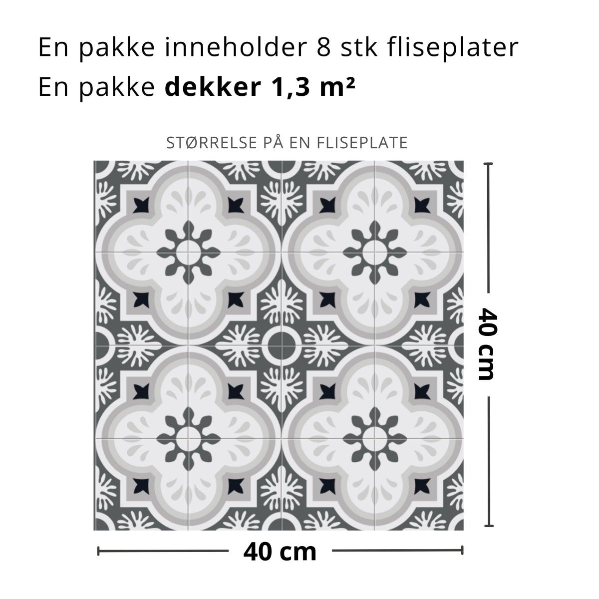 Nærbilde av Copenhagen flis med nordisk inspirert ornamentikk