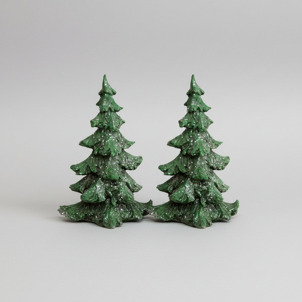 2-pk juletre med snø, komplett sett for julebordpynt