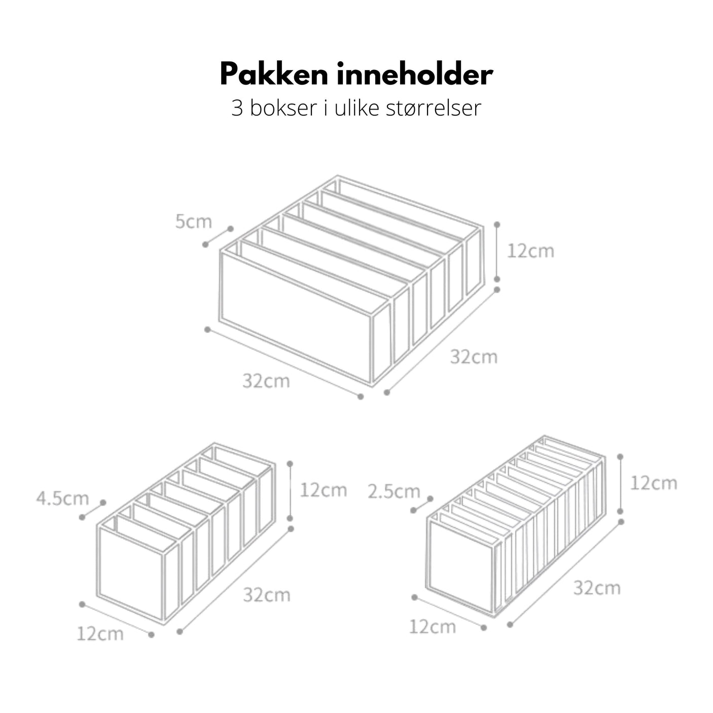 3-pk oppbevaringsbokser til garderobe