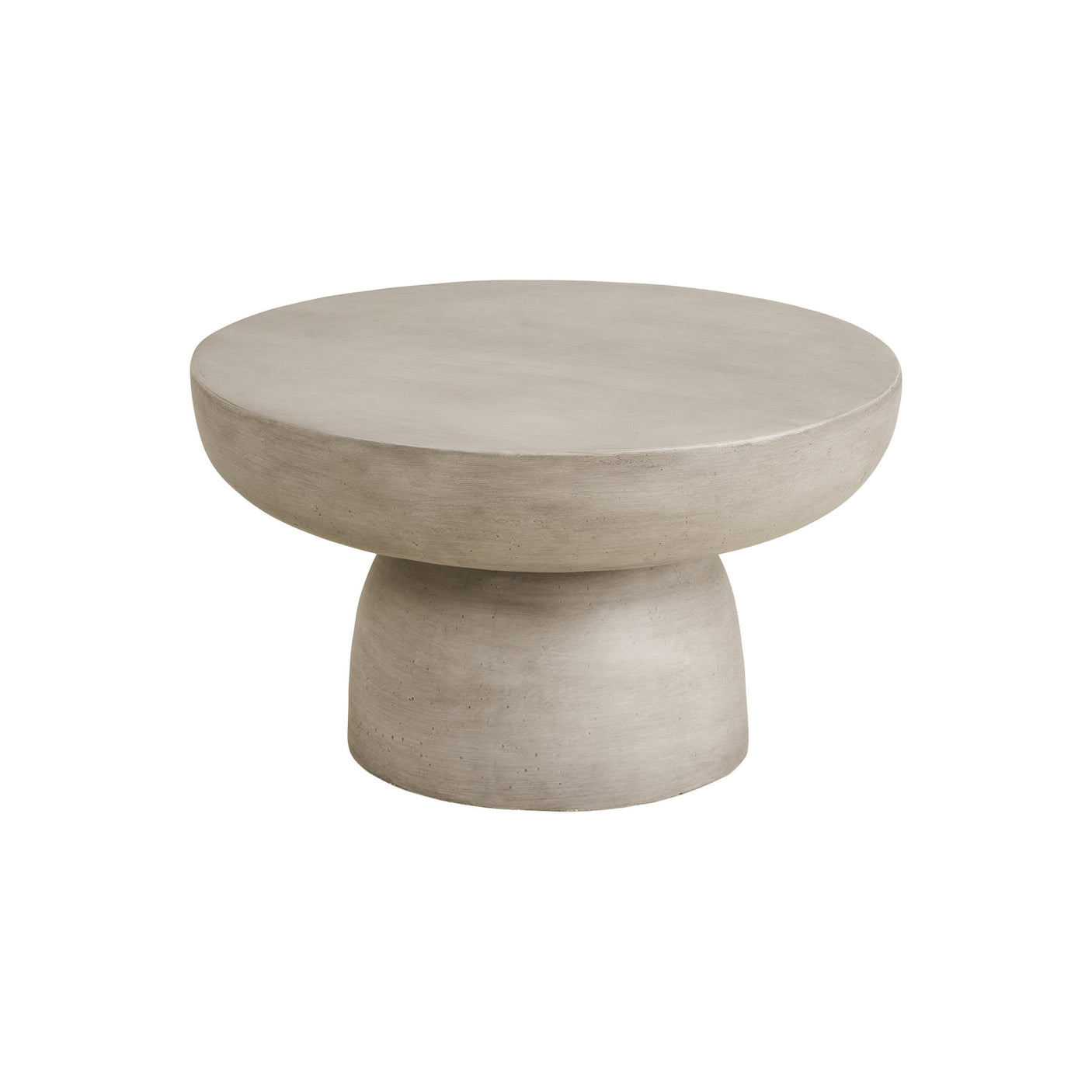 Moderne rundt sofabord i grå naturtone med skulpturell form