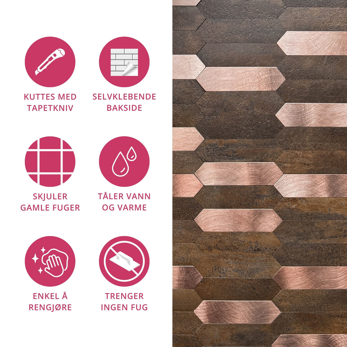 Rosie lang hexagon selvklebende veggfliser