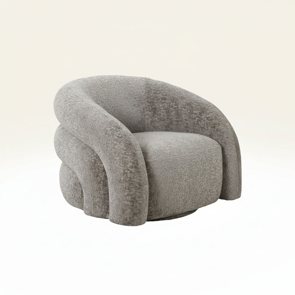 House Nordic Valletta lenestol med sving – moderne lenestol i slitesterkt grått polyesterstoff.