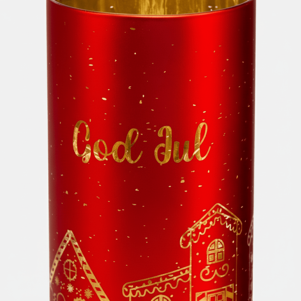 Lyslykt LED God Jul rød 7 x 15 cm - Lindas Dekor