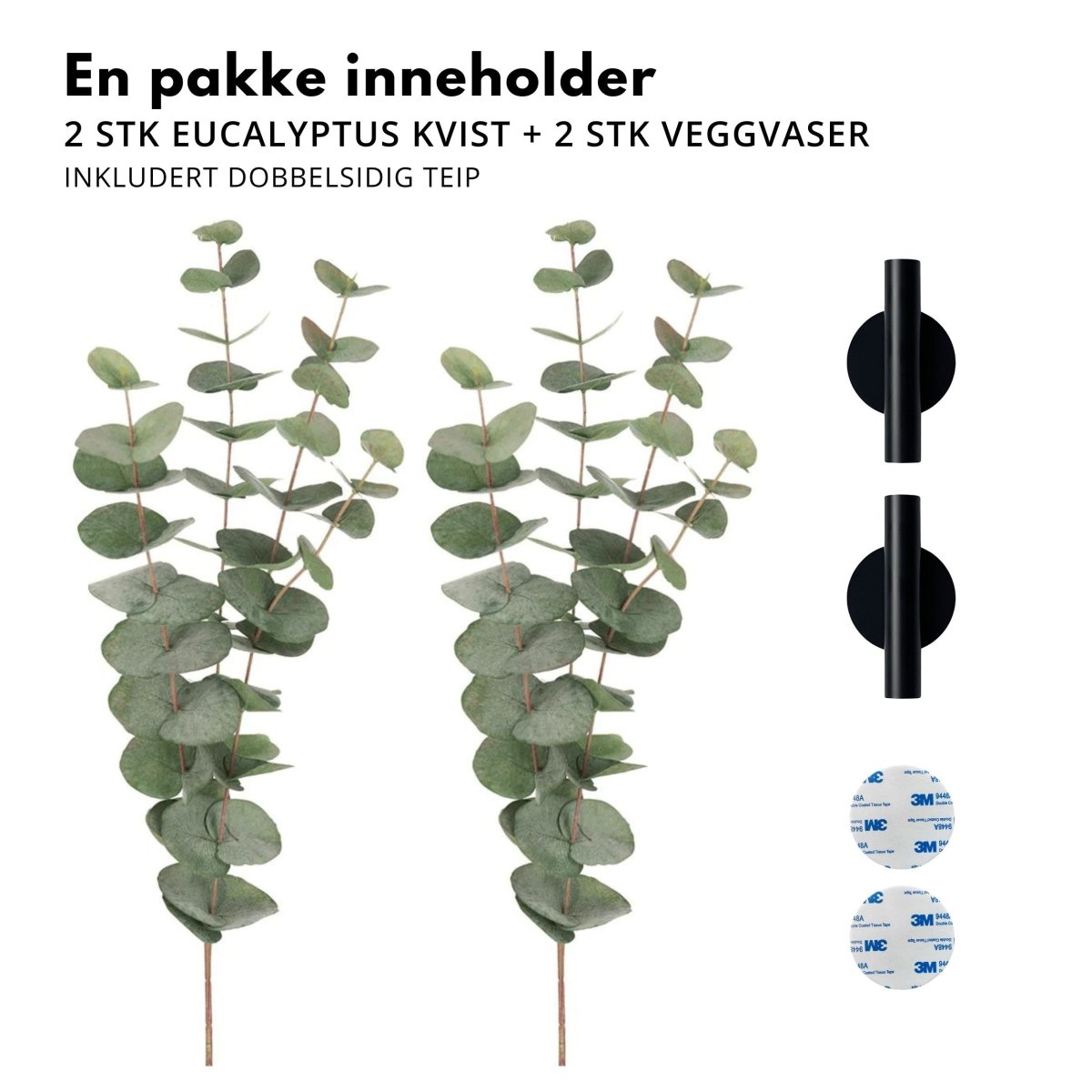 Eucalyptus & Manhattan veggvase, sort matt - Lindas Dekor