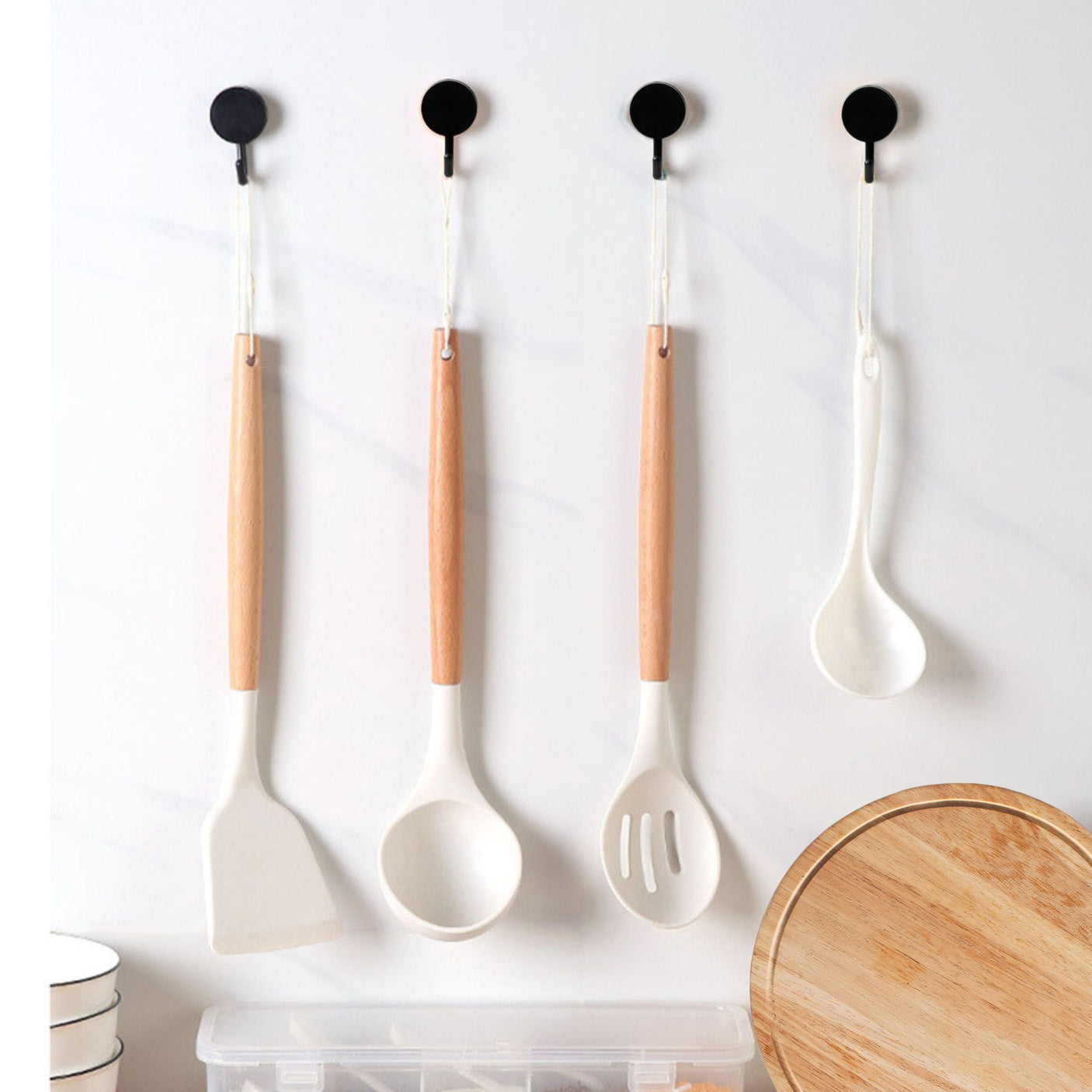 Selvklebende knagg, rund sort