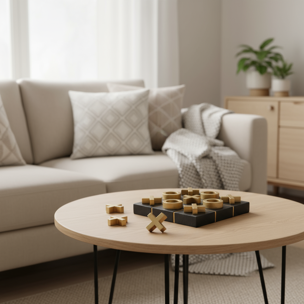 Dekorativt spill i sort og gull – 3 på rad med kryss og ringer