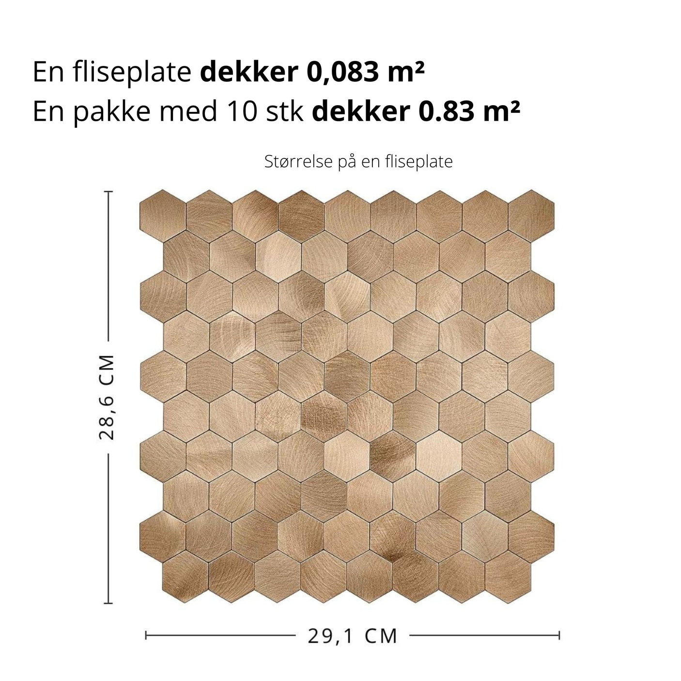 Kobberfargede hexagonfliser gir en dekorativ effekt bak vask eller komfyr.