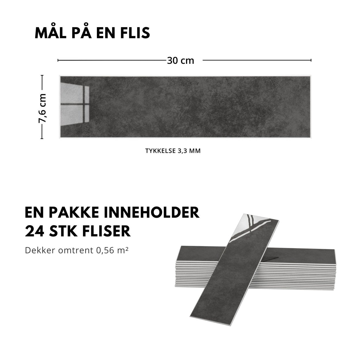 24 - pk Louise gloss antrasitt selvklebende veggfliser - Lindas Dekor