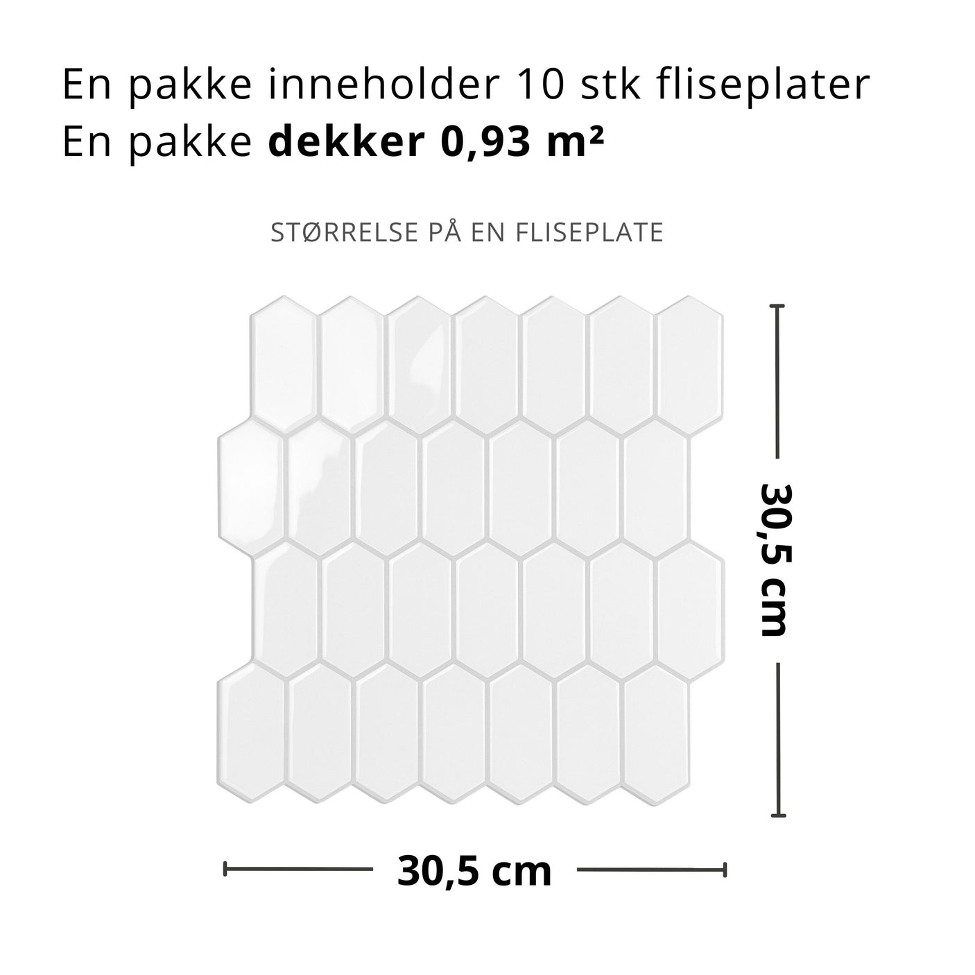 10-pk Alexandra hvit selvklebende veggfliser