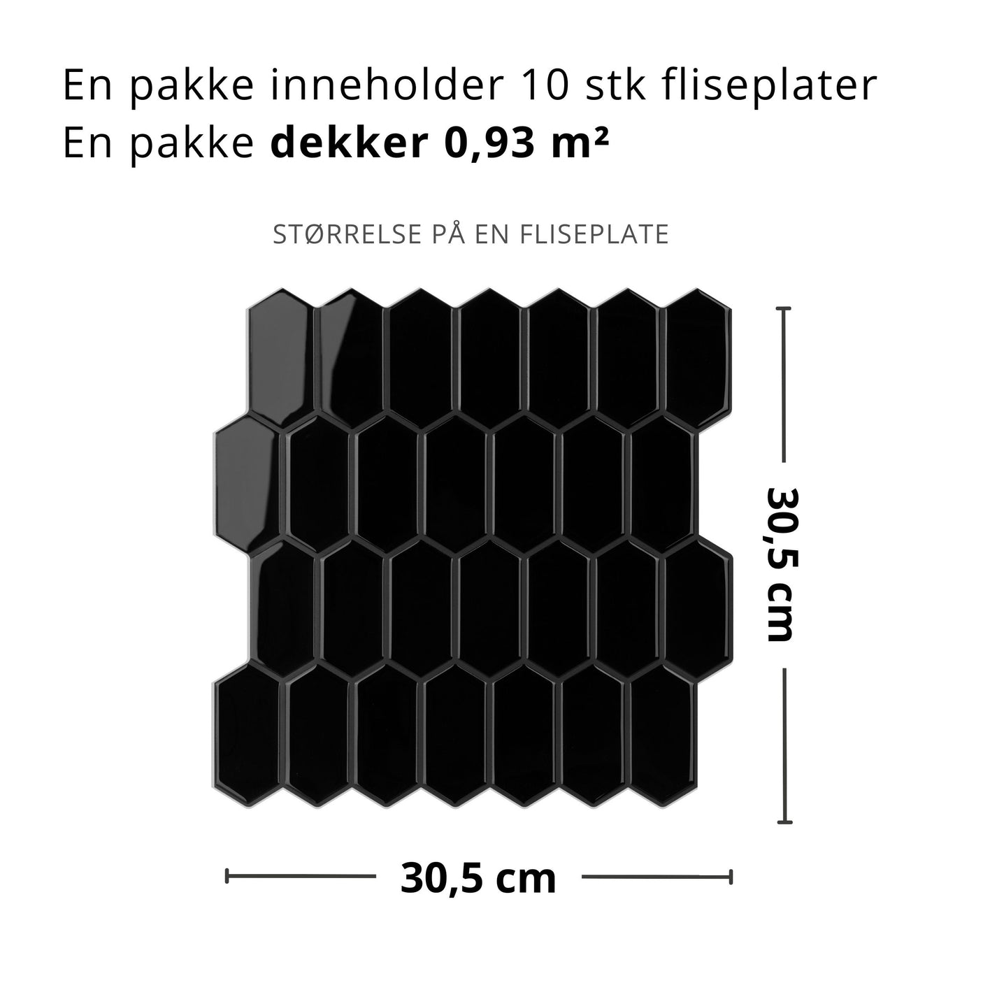 Alexandra sort selvklebende veggfliser