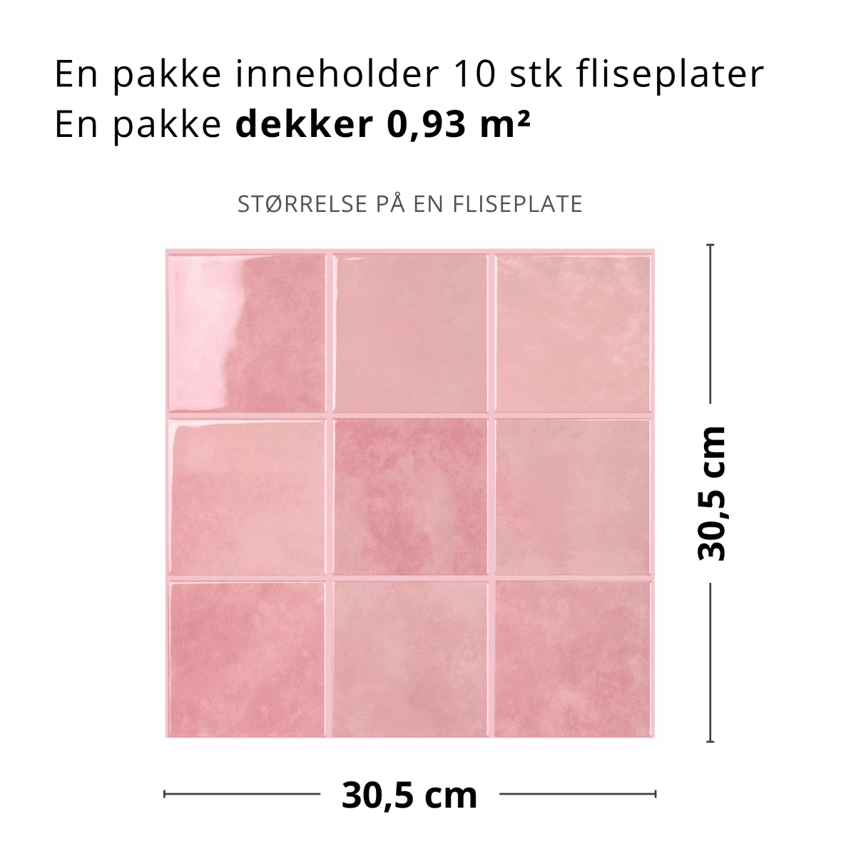 10-pk Torine Rosa selvklebende veggfliser - Lindas Dekor Veggfliser