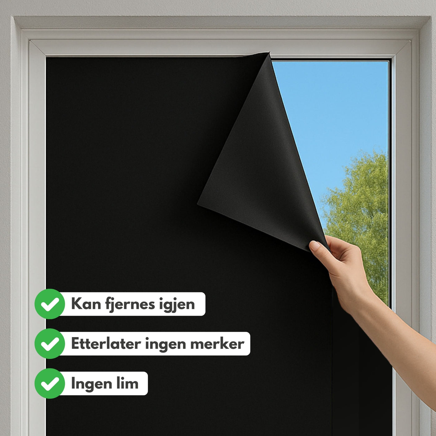 Statisk blackout vindusfolie uten lim – fjernes enkelt, etterlater ingen merker og gir full mørklegging