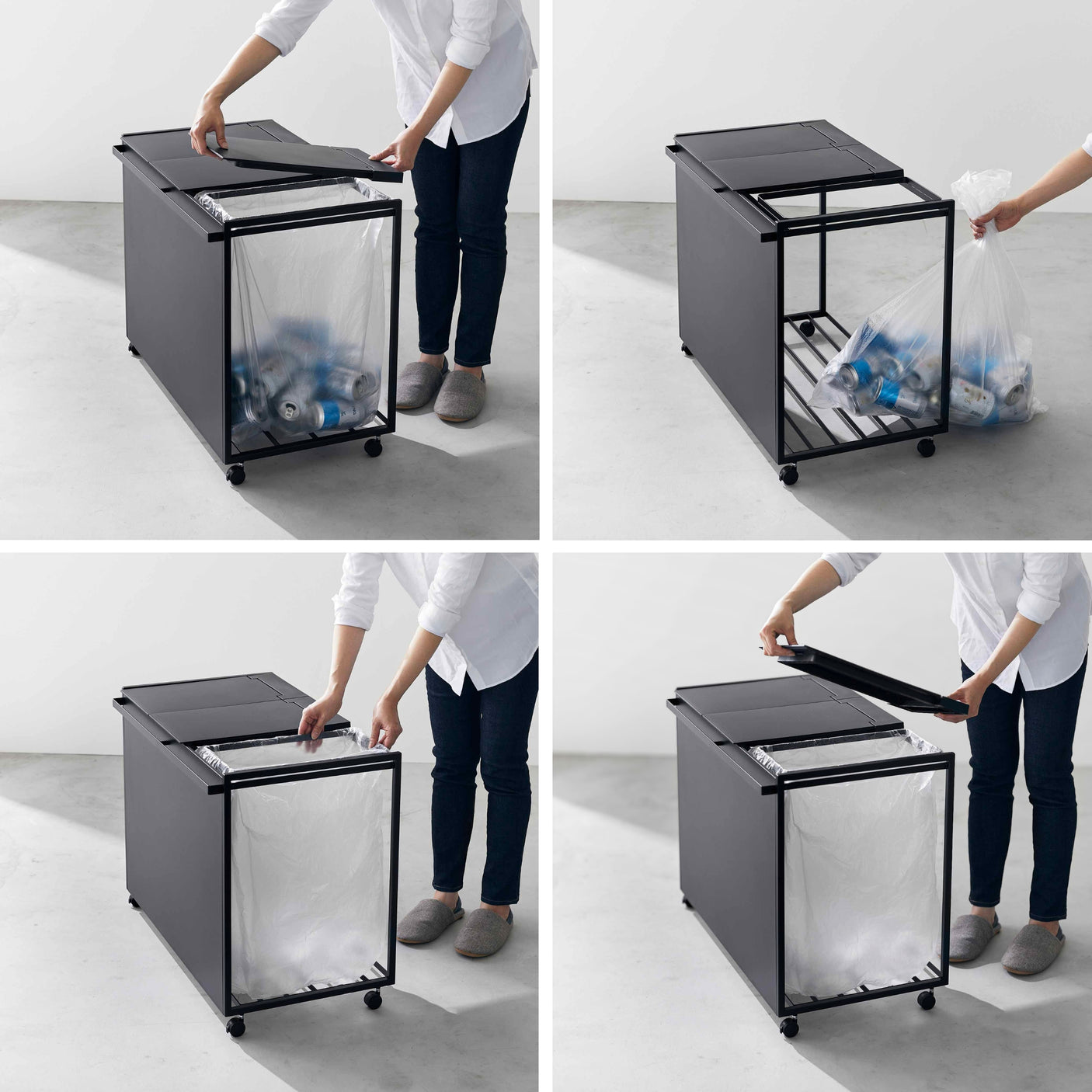 Kildesorteringsstativ med hjul som enkelt flyttes på kjøkkengulv