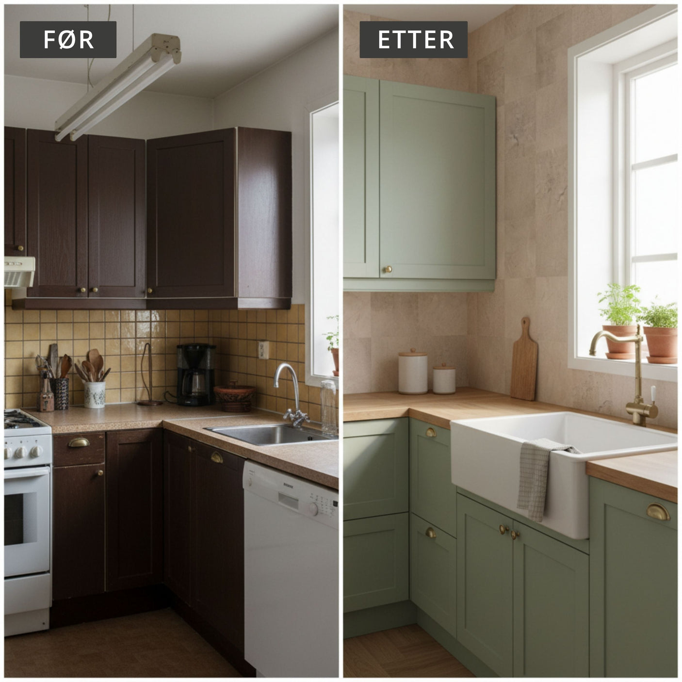 Beige vinylfliser med betongpreg brukt i moderne interiør