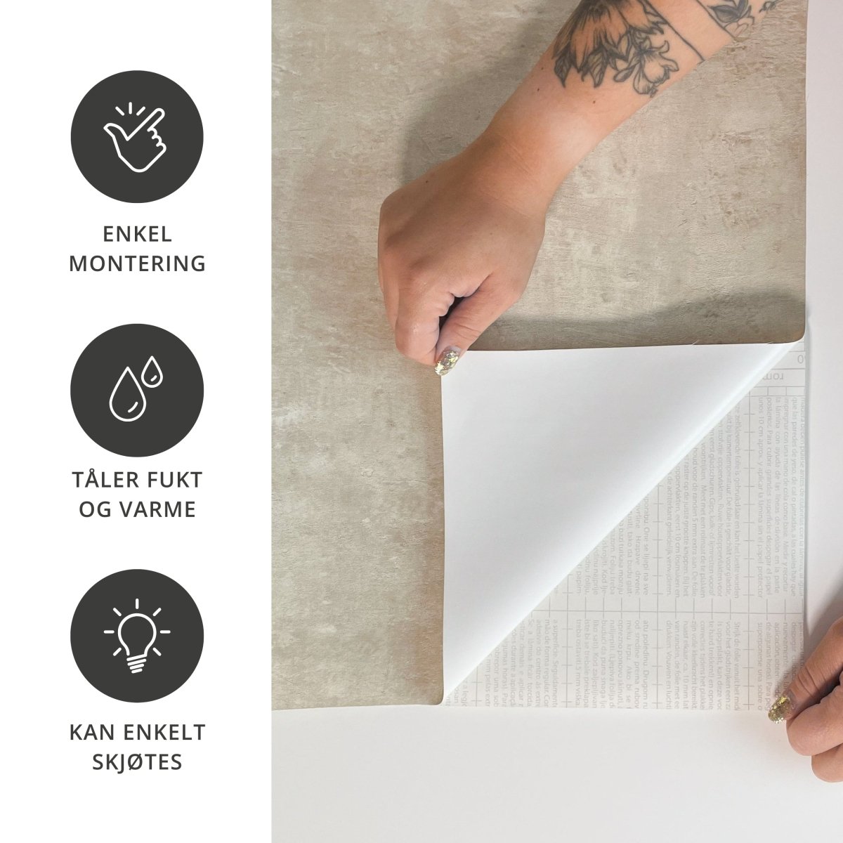 Premium Limewash beige kontaktplast - Lindas Dekor