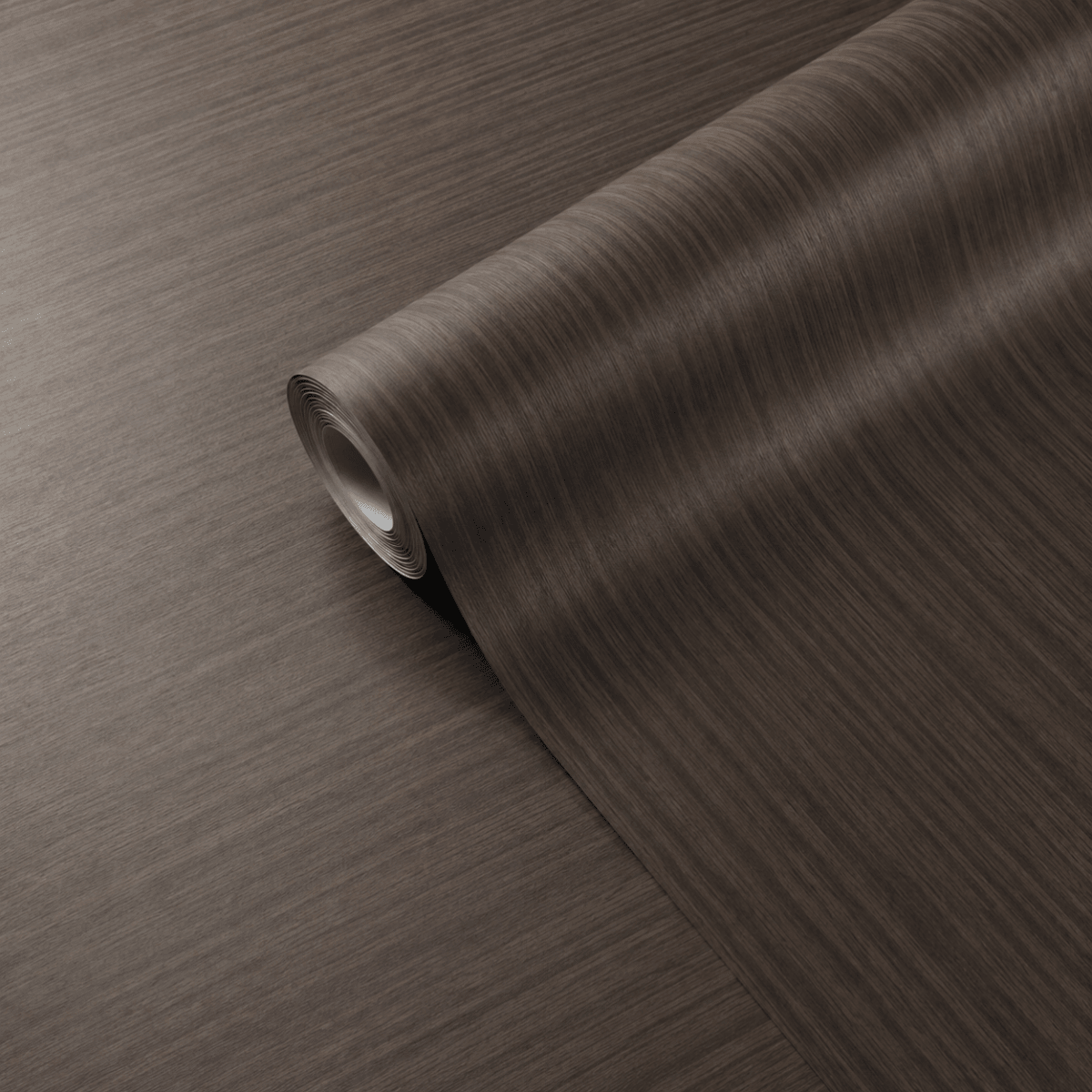 Rull med Dark chestnut kontaktplast, mørkbrun trestruktur med tynne linjer i silkematt finish