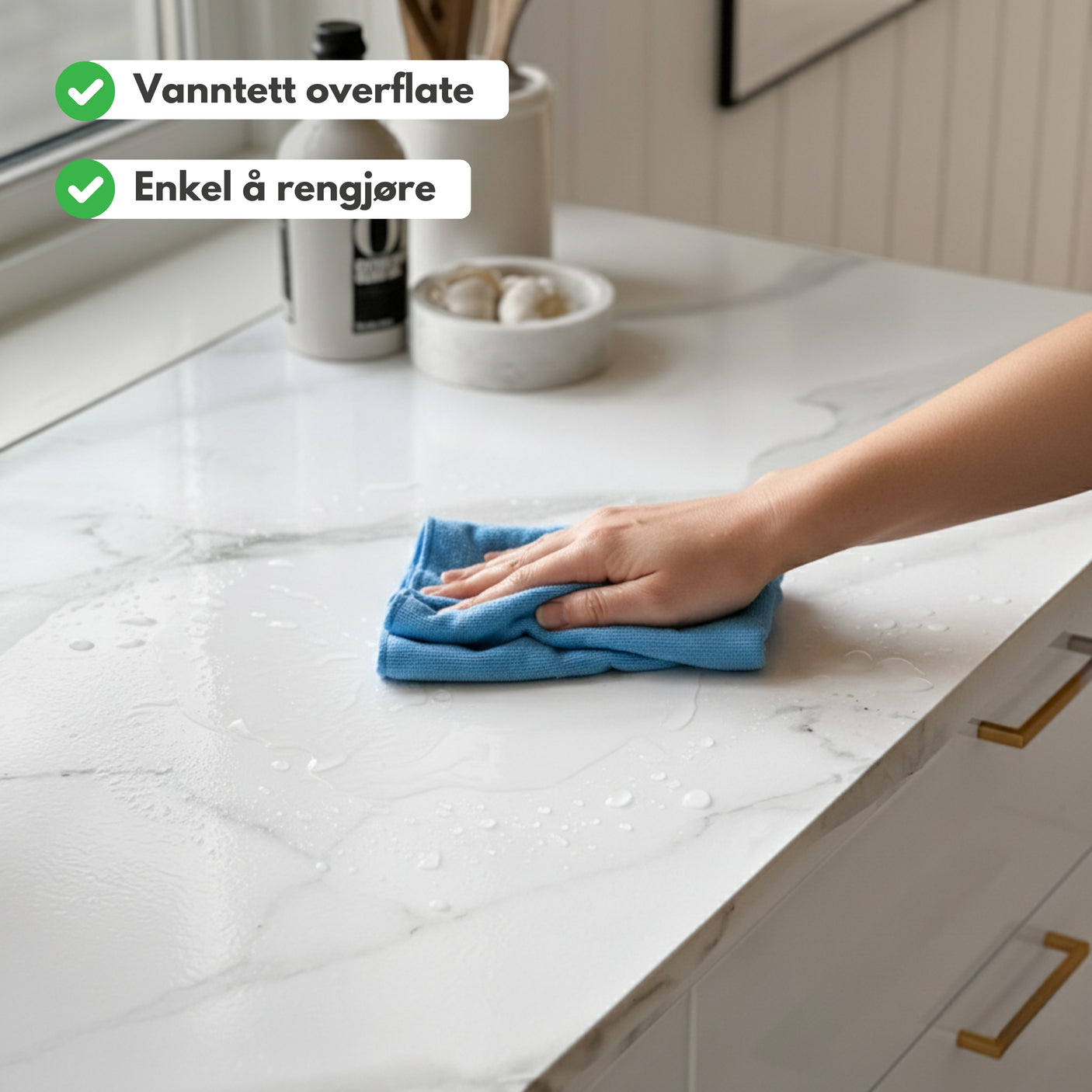 Marmor klassisk hvit kontaktplast er enkel å rengjøre og har en vanntett overflate