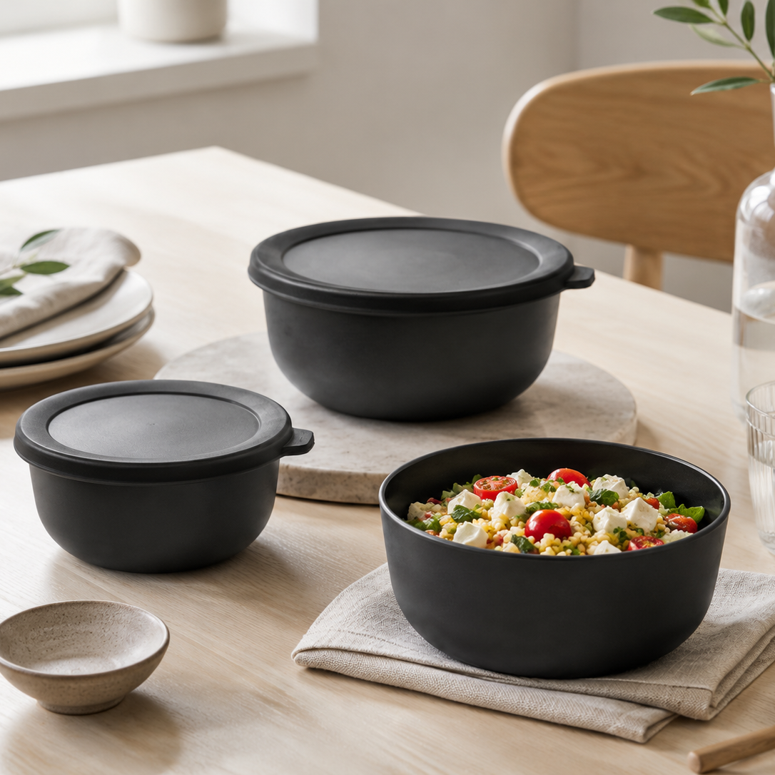 Praktiske oppbevaringsboller med lokk til meal prep og servering