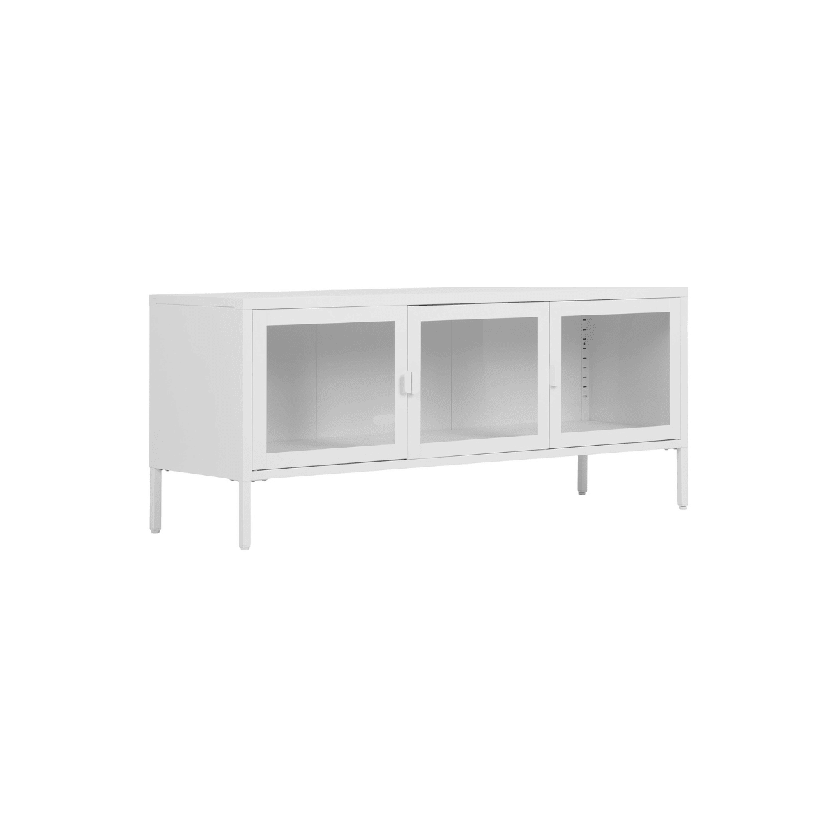 Brisbane TV-benk 3 glassdører hvit stål 130x40x55 cm - Lindas Dekor TV-benk