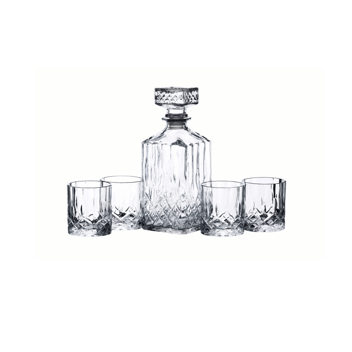 Karaffelsett i slipat glas med fyra whiskyglas - Lindas Dekor Drikkesett
