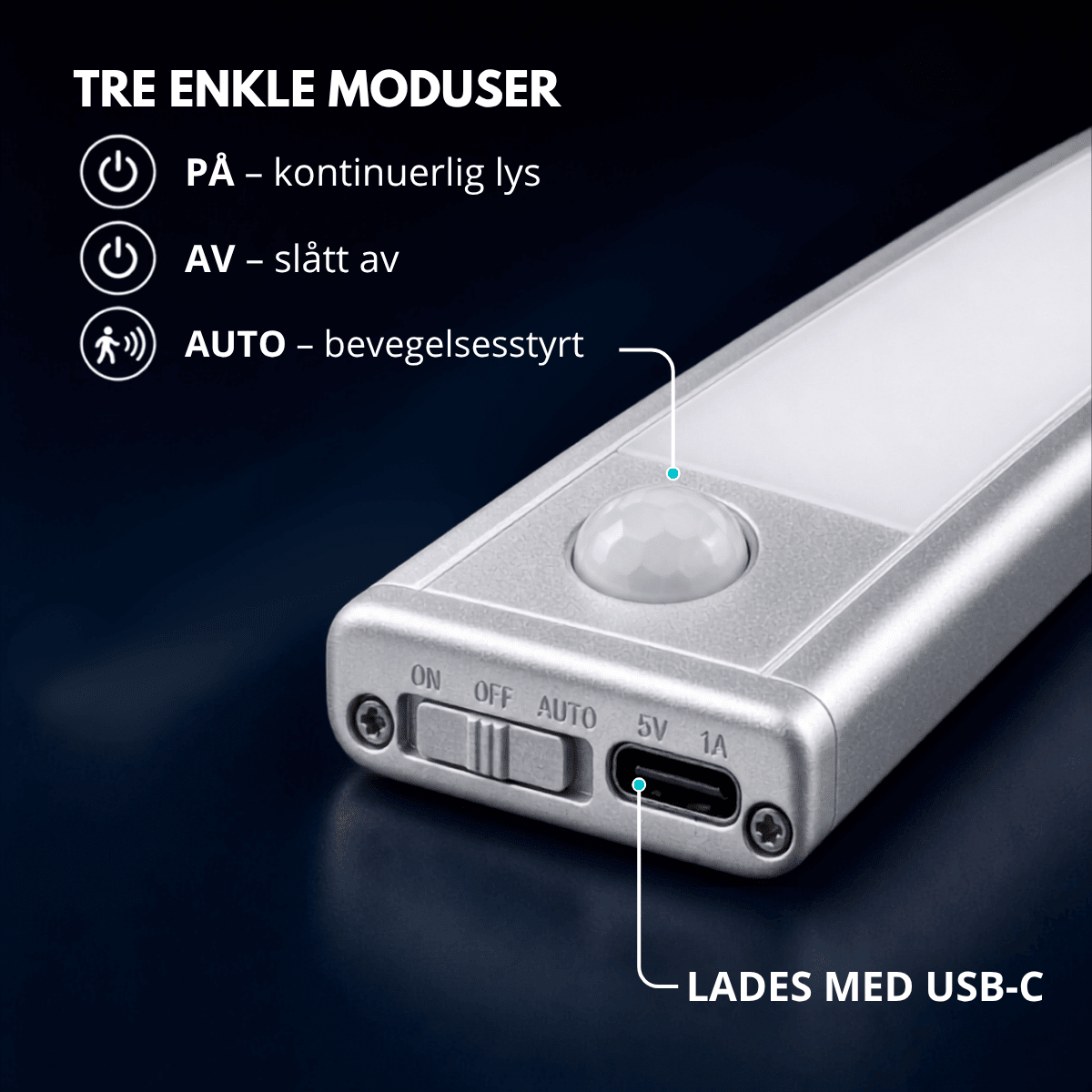 Oppladbar LED-list med bevegelsessensor 60 cm - Lindas Dekor LED-lampe