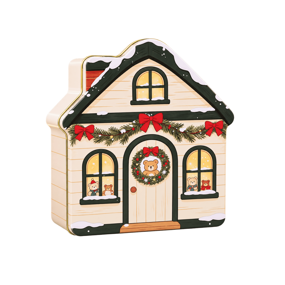 Kakeboks metall julehus beige 17 x 16 x 6 cm - Lindas Dekor Oppbevaringsboks