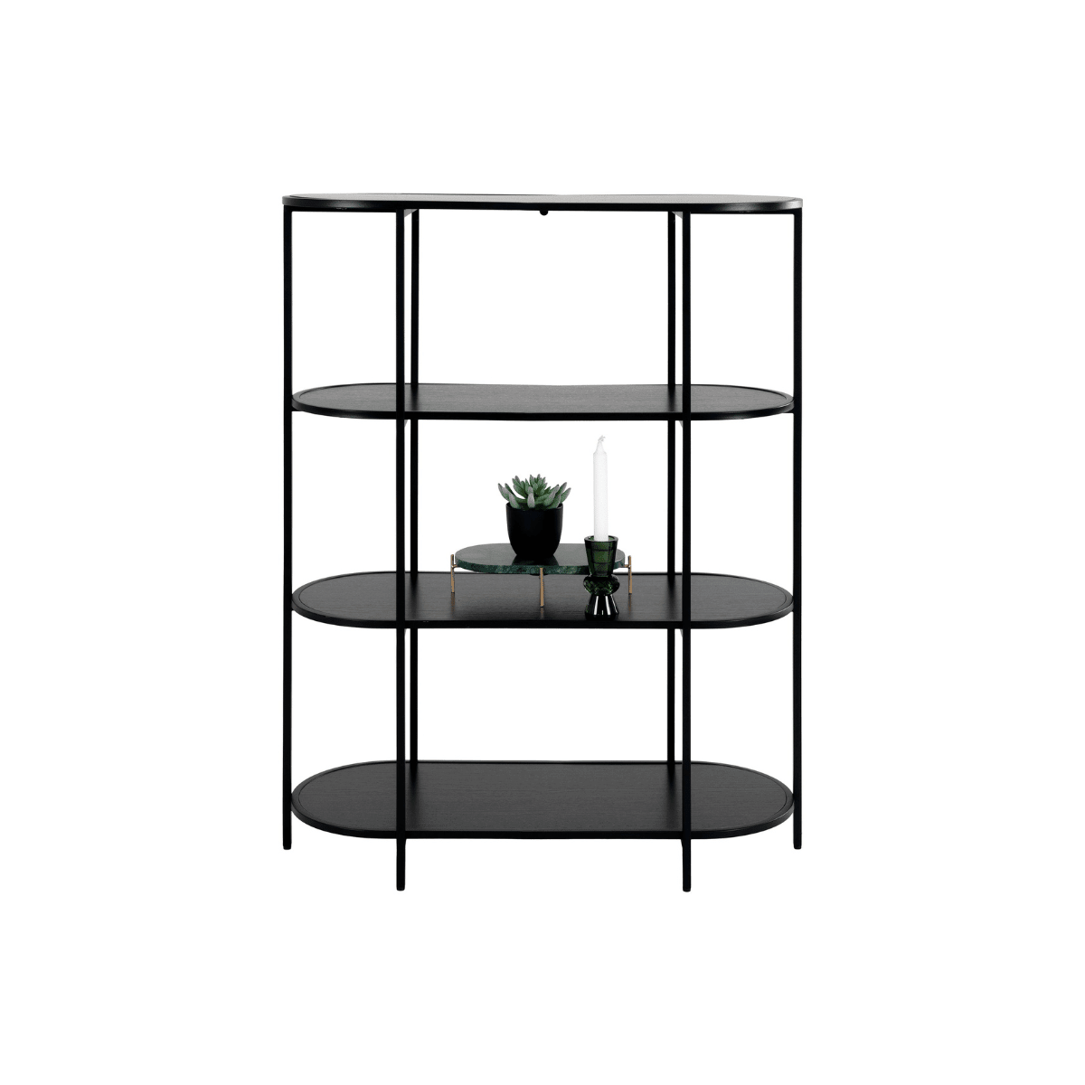 Vita oval bokhylle 4 hyller sort 85x36x111 cm - Lindas Dekor Bokhylle