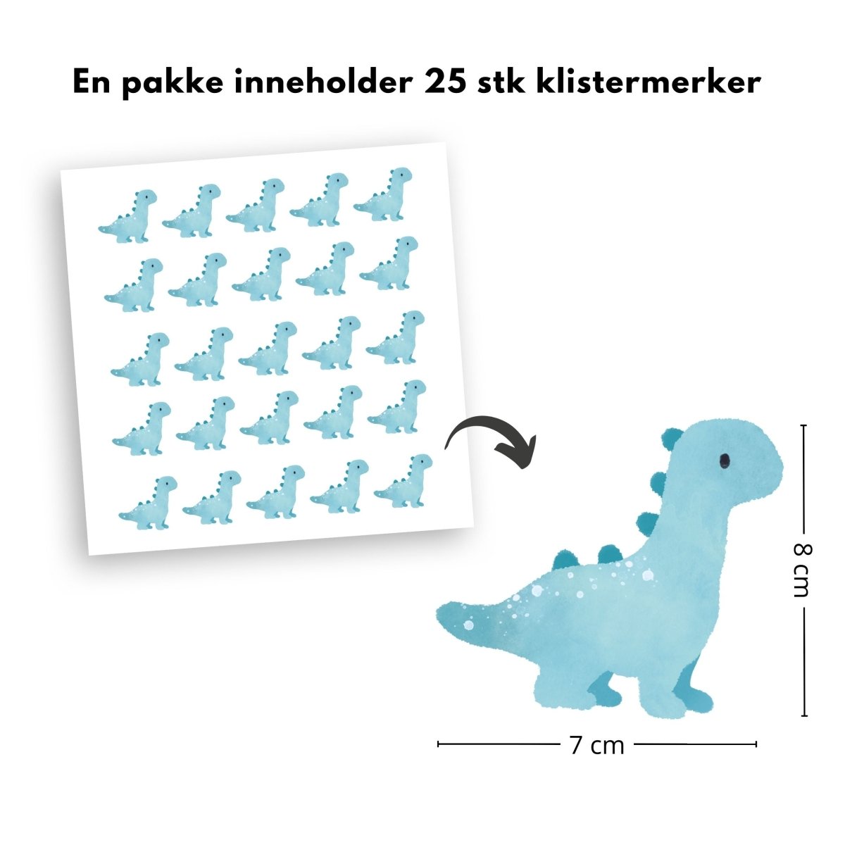 25 - pk Dino klistremerker, turkis - Lindas Dekor