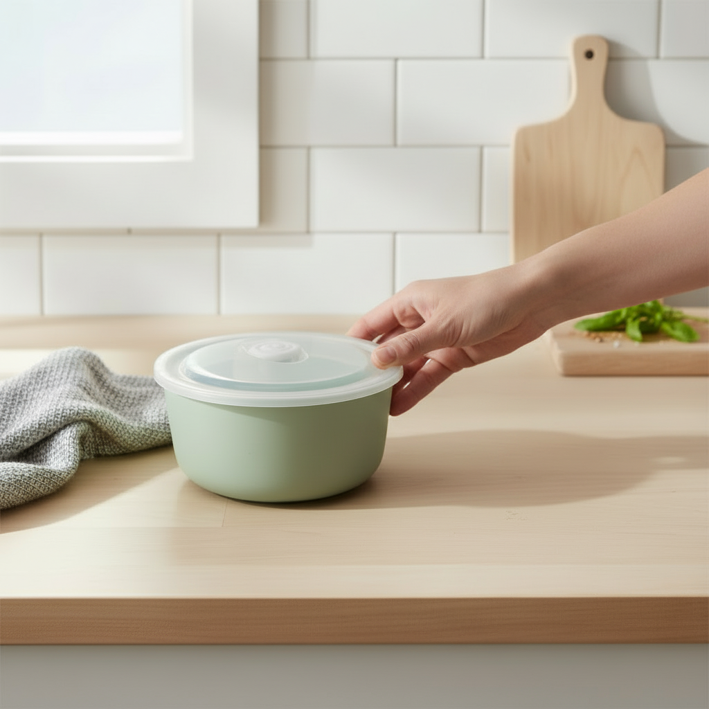 Skål med lokk grå/grønn porselen 13x7cm - Børscompagniet