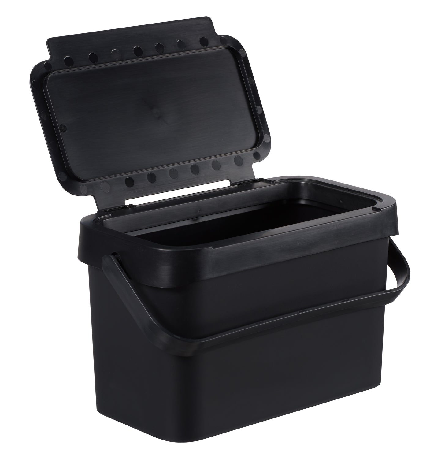 Biobøtte med lokk som foldes tilbake for enkel bruk