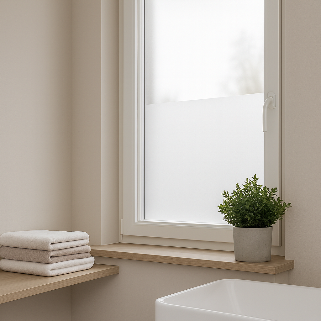 Vindusfolie på baderomsvindu – skjermer innsyn og slipper inn sollys