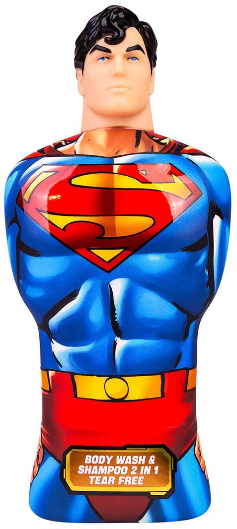 Superman 2 i 1 dusjgelé og sjampo med Ocean-duft i dekorativ flaske utformet som superhelten Superman.