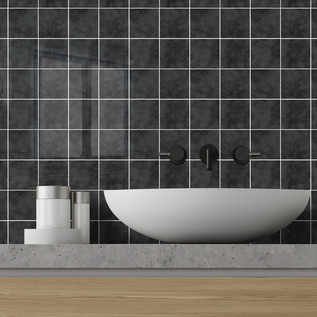 Melina Antrasitt flisprøve som viser dybde og autentisk steinpreg.