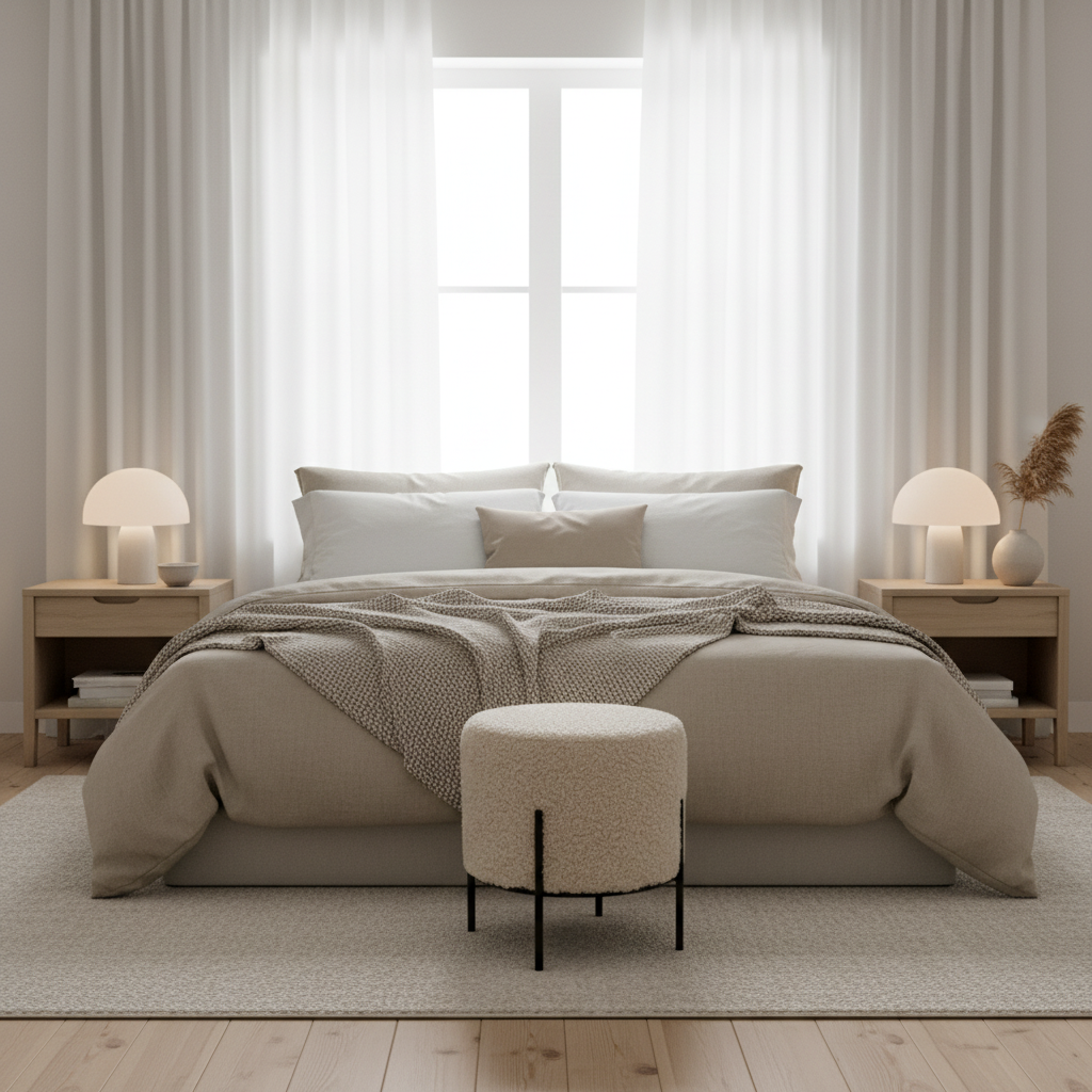 Kompakt puff med sorte metallben til stue eller soverom