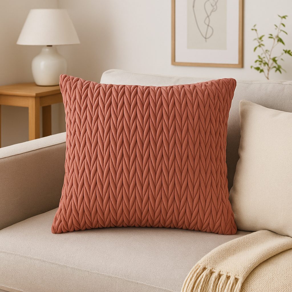 Putetrekk i flettet amber velur 45 x45 centimeter, til sofa og pyntepute.