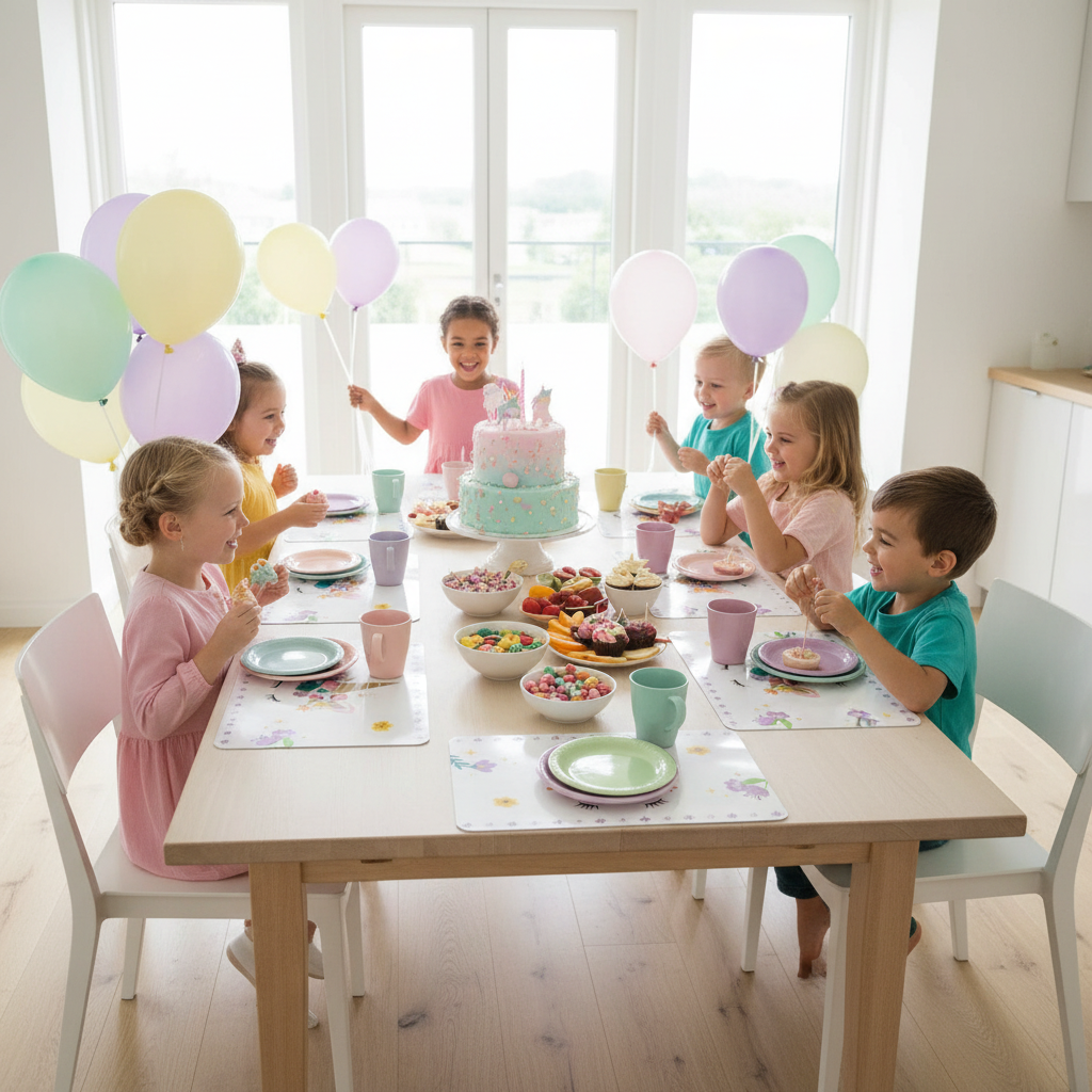 Barnebursdag med enhjørningbordbrikker